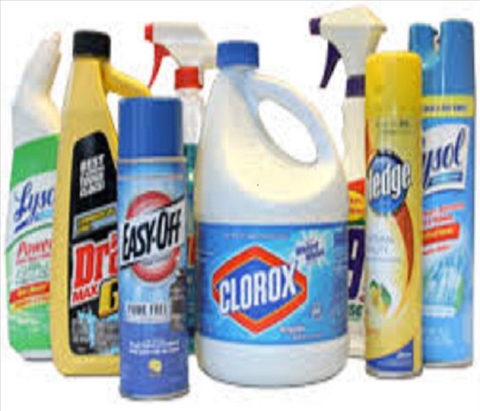 Household disinfectants and chemicals display that may cause water pollution.